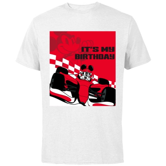 Disney Racing "It's My Birthday" Mickey Mouse Race Car Party - Short Sleeve Cotton T-Shirt for Adults - Customized-White