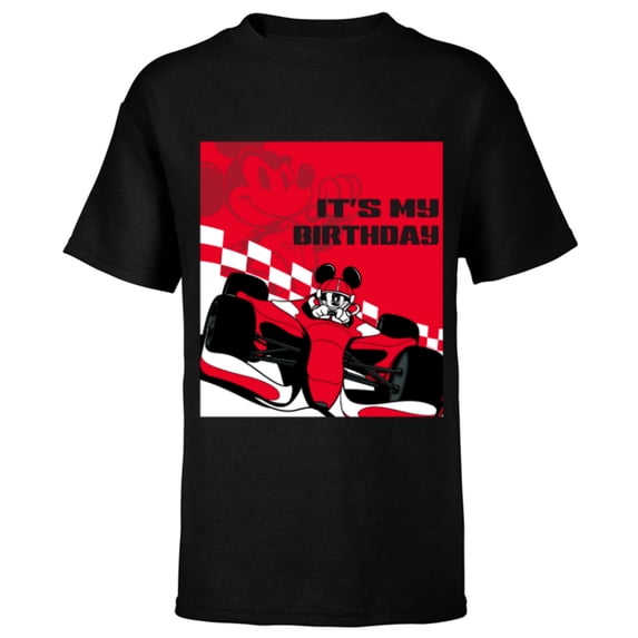 Disney Racing "It's My Birthday" Mickey Mouse Race Car Party - Short Sleeve T-Shirt for Kids - Customized-Black