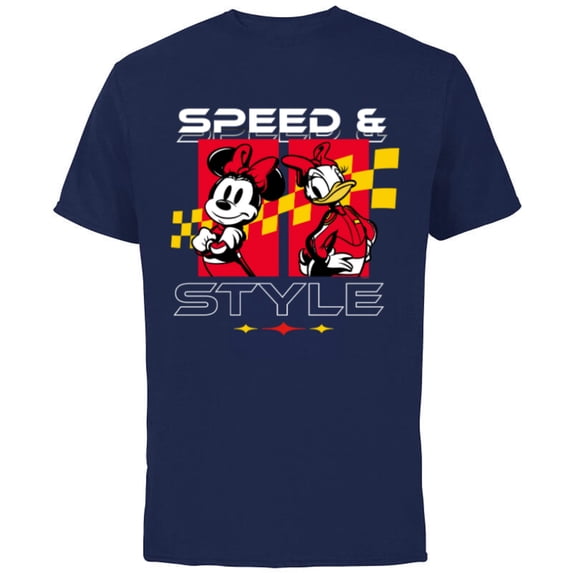 Disney Racing Minnie & Daisy Speed & Style Race Car Drivers - Short Sleeve Cotton T-Shirt for Adults - Customized-Navy