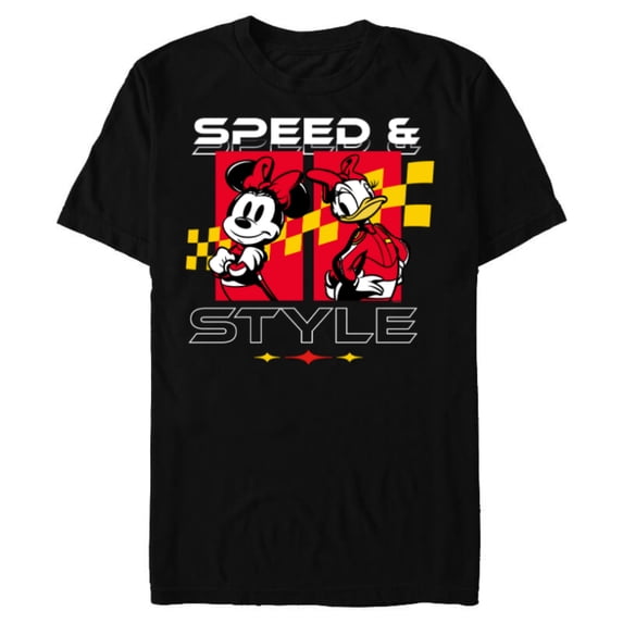 Disney Racing Minnie & Daisy Speed & Style Race Car Drivers Standard T-Shirt- Short Sleeve Blended T-Shirt for Adults - Customized-Black