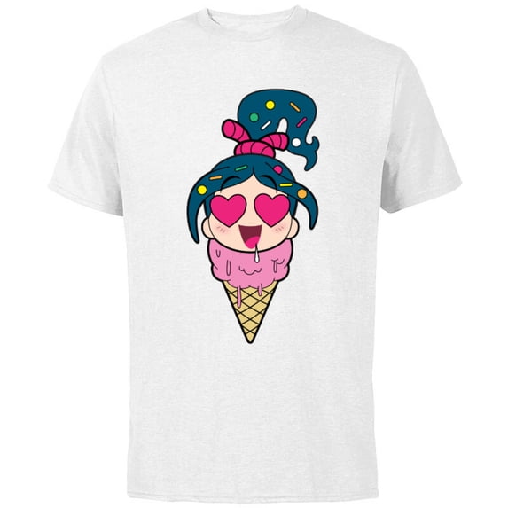 Disney Ralph Breaks the Internet Vanellope Ice Cream T-Shirt - Short Sleeve Cotton T-Shirt for Adults - Customized-White