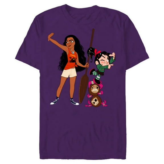 Disney Ralph Breaks the Internet Vanellope and Moana T-Shirt- Short Sleeve Blended T-Shirt for Adults - Customized-Purple
