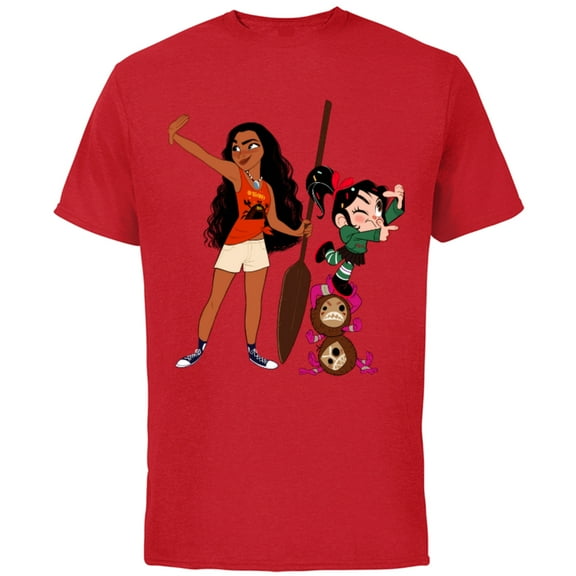 Disney Ralph Breaks the Internet Vanellope and Moana T-Shirt - Short Sleeve Cotton T-Shirt for Adults - Customized-Red