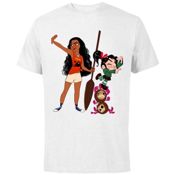 Disney Ralph Breaks the Internet Vanellope and Moana T-Shirt - Short Sleeve Cotton T-Shirt for Adults - Customized-White
