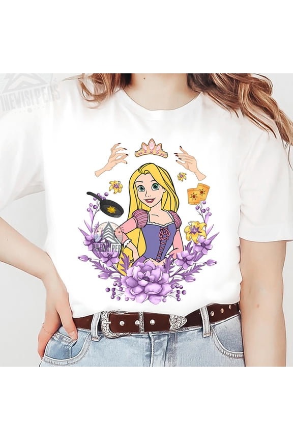 Disney Rapunzel Princess Floral Villains Hand Shirt Disney Tangled Princess T-shirt Birthd