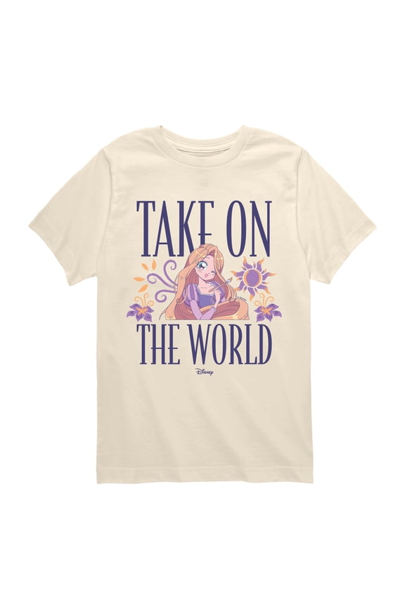 - Rapunzel Take On the World - Youth Boys Short Sleeve Graphic T-Shirt