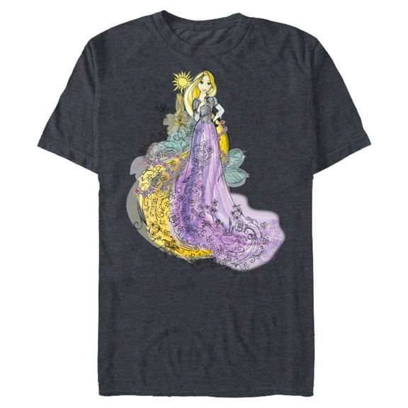 Disney Rapunzel Watercolor T-Shirt- Short Sleeve Blended T-Shirt for Adults - Customized-Denim Snow Heather