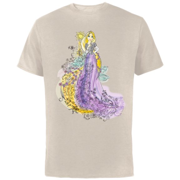 Disney Rapunzel Watercolor T-Shirt - Short Sleeve Cotton T-Shirt for Adults - Customized-Natural