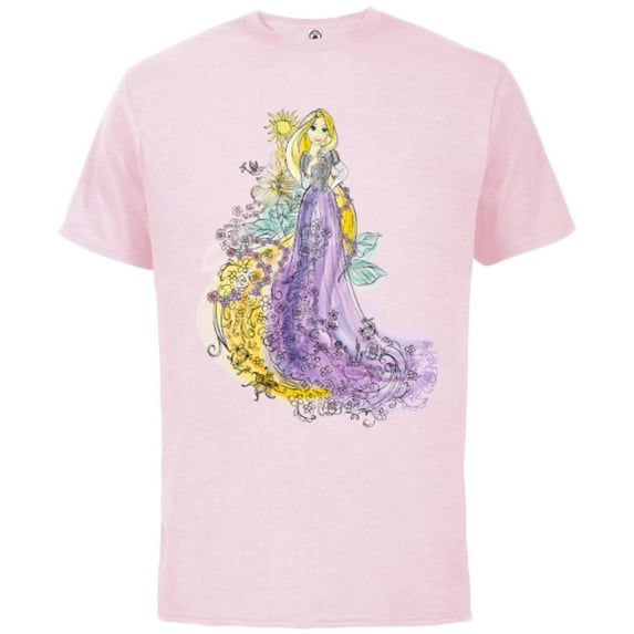 Disney Rapunzel Watercolor T-Shirt - Short Sleeve Cotton T-Shirt for Adults - Customized-Soft Pink