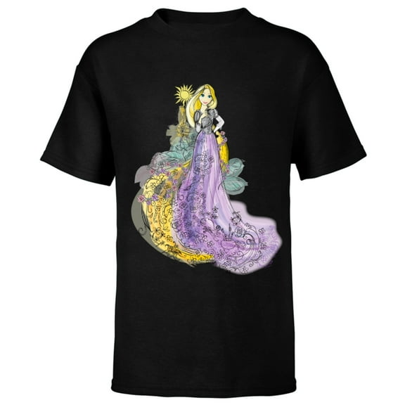 Disney Rapunzel Watercolor T-Shirt - Short Sleeve T-Shirt for Kids - Customized-Black