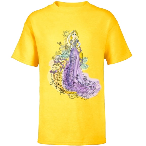 Disney Rapunzel Watercolor T-Shirt - Short Sleeve T-Shirt for Kids - Customized-Yellow