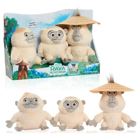 Disney Raya and the Last Dragon Chattering Ongis Plush, 3-piece set, connecting stuffed animals with sound, Officially Licensed Kids Toys for Ages 3 Up, Gifts and Presents