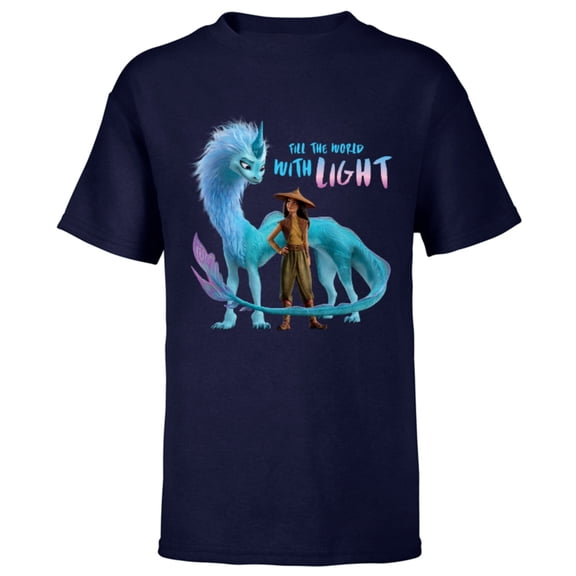 Disney Raya and the Last Dragon Fill the World With Light T-Shirt - Short Sleeve T-Shirt for Kids - Customized-Athletic Navy