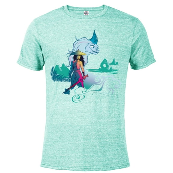 Disney Raya and the Last Dragon Watercolor Standard T-Shirt- Short Sleeve Blended T-Shirt for Adults - Customized-Celadon Snow Heather