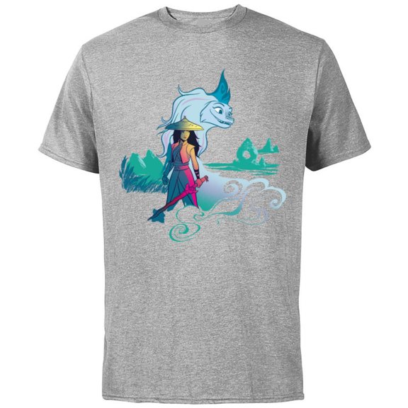 Disney Raya and the Last Dragon Watercolor Standard T-Shirt - Short Sleeve Cotton T-Shirt for Adults - Customized-Athletic Heather