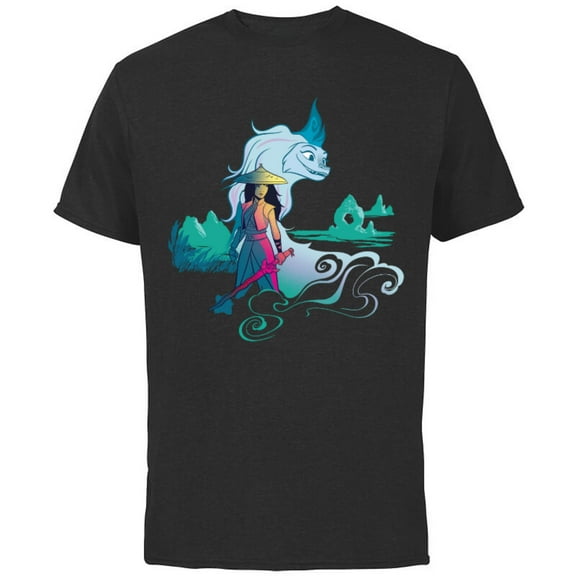 Disney Raya and the Last Dragon Watercolor Standard T-Shirt - Short Sleeve Cotton T-Shirt for Adults - Customized-Black