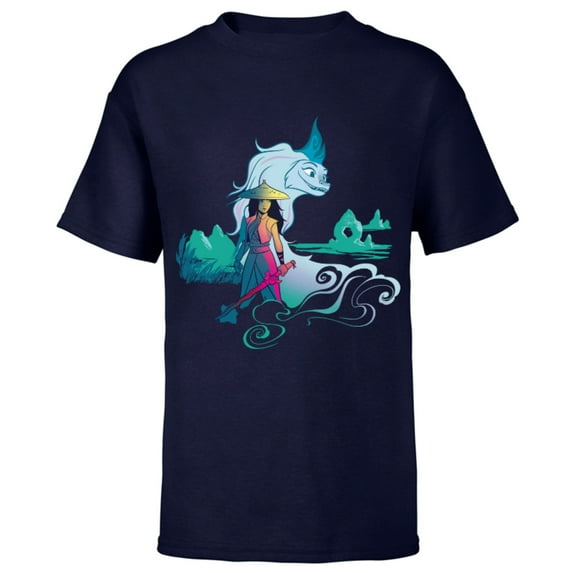 Disney Raya and the Last Dragon Watercolor Standard T-Shirt - Short Sleeve T-Shirt for Kids - Customized-Athletic Navy