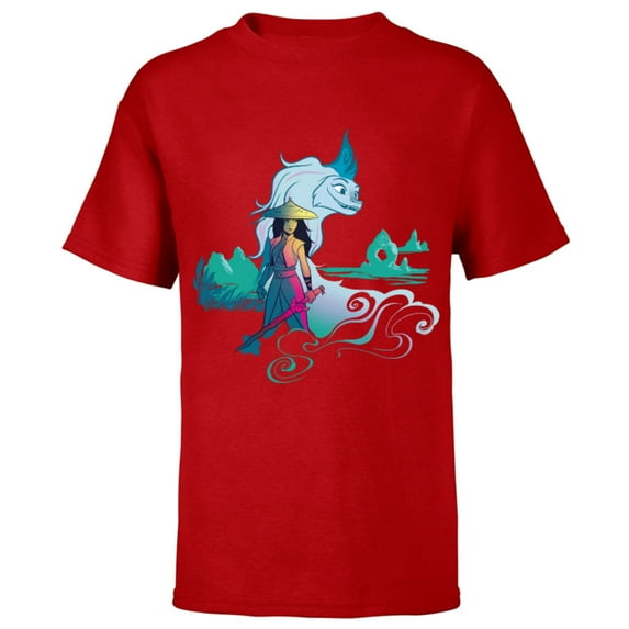 Disney Raya and the Last Dragon Watercolor Standard T-Shirt - Short Sleeve T-Shirt for Kids - Customized-Red