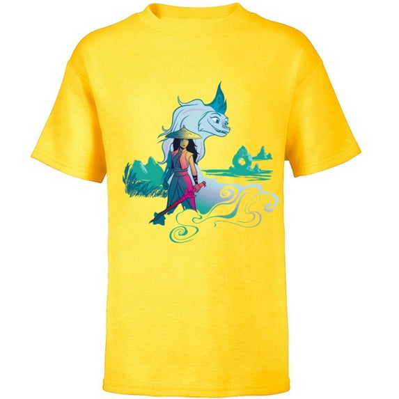 Disney Raya and the Last Dragon Watercolor Standard T-Shirt - Short Sleeve T-Shirt for Kids - Customized-Yellow