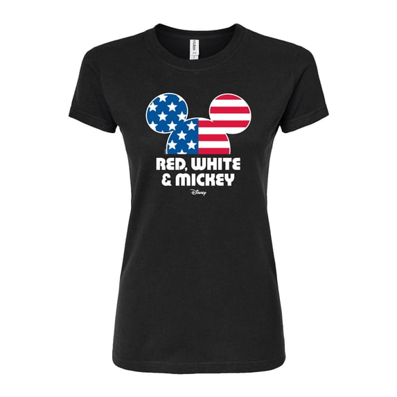 Disney - Red White And Mickey - Juniors Fitted Graphic T-Shirt
