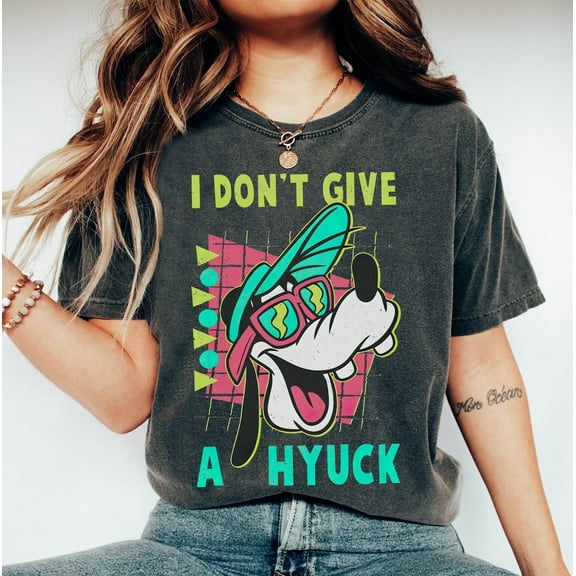 Disney Retro 90s Goofy Shirt, A Goofy Movie I Don't Give A Hyuck T-shirt, Comfort Colors Tee, Birthday Gift Shirts, Disneyland Family Trip, Pepper Color, Size 2XL