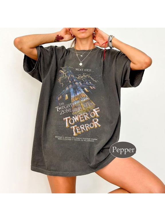 Disney Retro Tower Of Terror Comfort Colors T-Shirt, Twilight Zone, Disney Rides, Hollywood Studios Shirt, Pepper Color, Size S