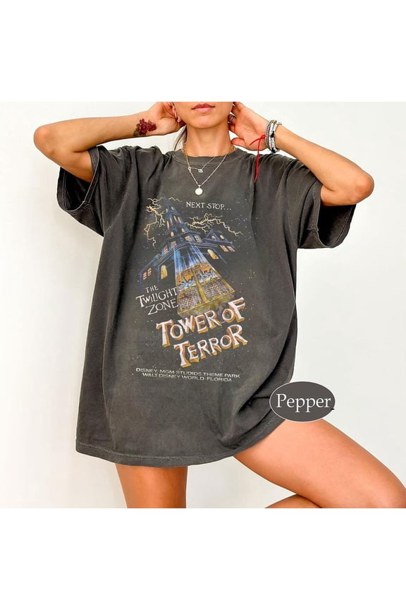 Disney Retro Tower Of Terror Comfort Colors T-Shirt, Twilight Zone, Disney Rides, Hollywood Studios Shirt, Pepper Color, Size S