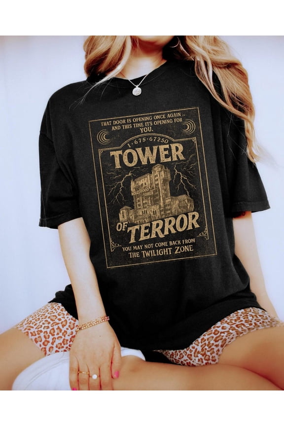 Disney Retro Tower Of Terror Comfort Colors T-Shirt, Hollywood Tower Hotel Tee, Twilight Zone Disney Shirt, Vintage Ride Graphic, Spooky Disney Tee,Black color,size 2XL