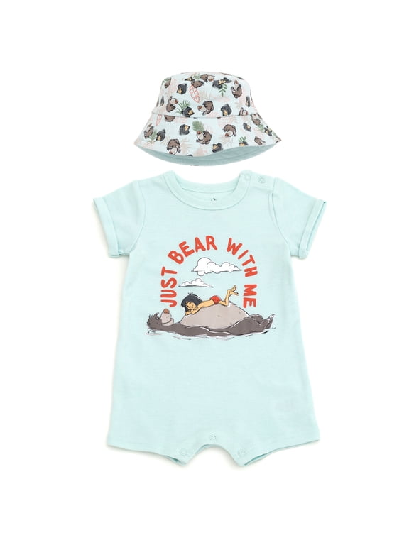 Disney Classics The Jungle Book Romper and Reversible Sun Hat Set Baloo and Mowgli Blue