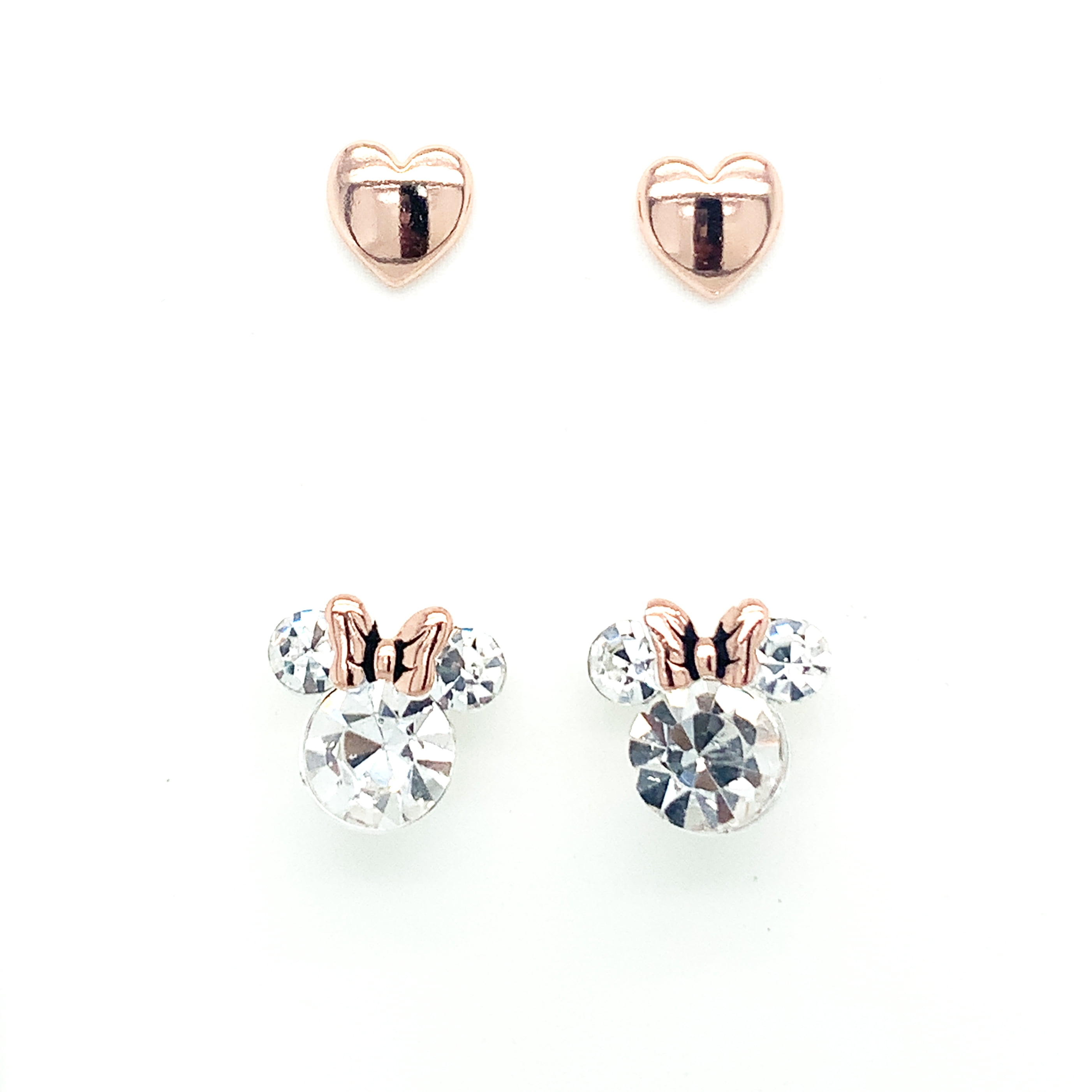 Disney Minnie Mouse Sterling Silver and Rose Gold Bow Stud Earrings |  very.co.uk