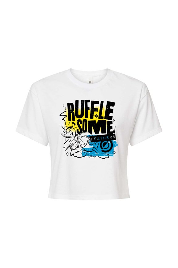 - Ruffle Some Feathers - Juniors Cropped Cotton Blend T-Shirt