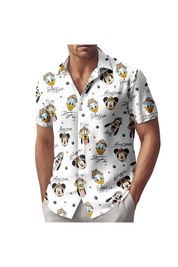 Disney Safari Character Hawaiian Shirt, Mickey Donald Daisy Button Shirt, Disney Button Shirt, Summer Vacation Shirt, Safari Gift For H