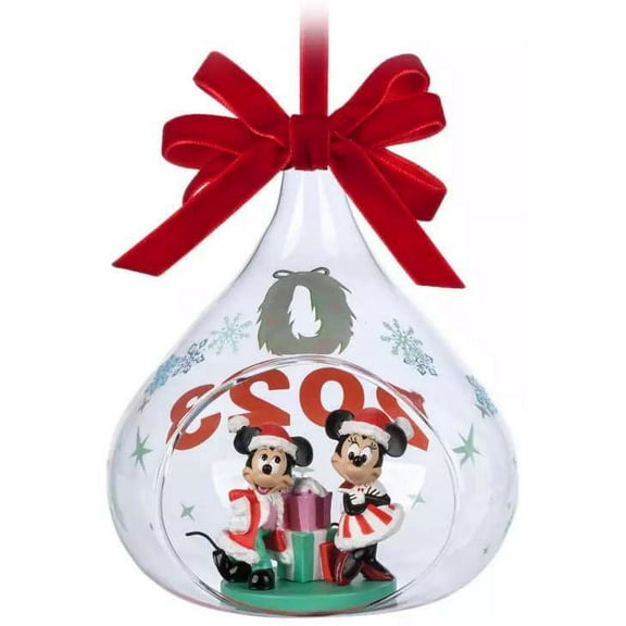 Disney Santa Mickey Minnie 2023 Glass Drop Sketchbook Christmas Ornament New