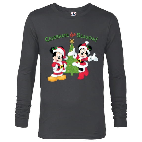 Disney Santa Mickey Minnie Celebrate Season Holiday - Long Sleeve T-Shirt for Men - Customized-Charcoal Heather