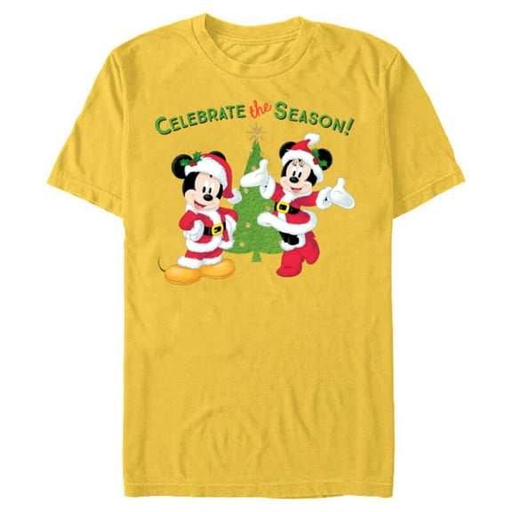 Disney Santa Mickey Minnie Celebrate Season Holiday - Short Sleeve Blended T-Shirt for Adults - Customized-Yellow