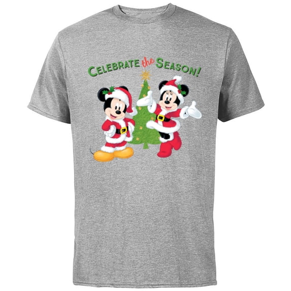 Disney Santa Mickey Minnie Celebrate Season Holiday - Short Sleeve Cotton T-Shirt for Adults - Customized-Athletic Heather