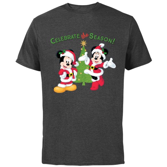 Disney Santa Mickey Minnie Celebrate Season Holiday - Short Sleeve Cotton T-Shirt for Adults - Customized-Charcoal