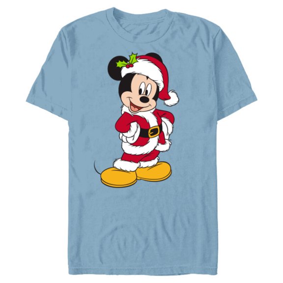 Disney Santa Mickey Mouse Holiday - Short Sleeve Blended T-Shirt for Adults -Customized-Ocean Blue