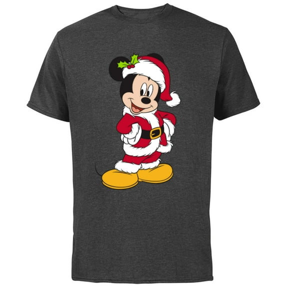 Disney Santa Mickey Mouse Holiday - Short Sleeve Cotton T-Shirt for Adults -Customized-Charcoal