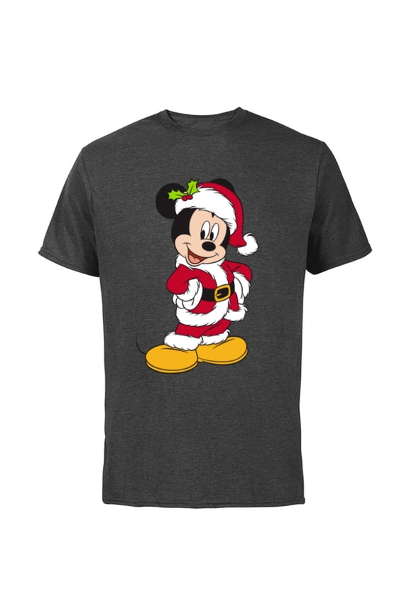 Santa Mickey Mouse Holiday - Short Sleeve Cotton T-Shirt for Adults -Customized-Charcoal