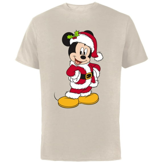 Disney Santa Mickey Mouse Holiday - Short Sleeve Cotton T-Shirt for Adults -Customized-Natural