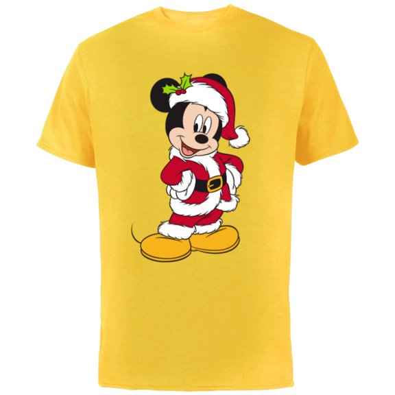 Disney Santa Mickey Mouse Holiday - Short Sleeve Cotton T-Shirt for Adults -Customized-Yellow