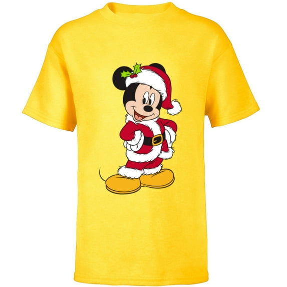 Disney Santa Mickey Mouse Holiday - Short Sleeve T-Shirt for Kids -Customized-Yellow