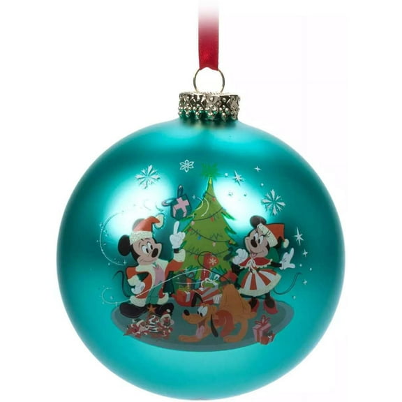 Disney Santa Mickey and Friends Glass Ball Sketchbook Christmas Ornament New