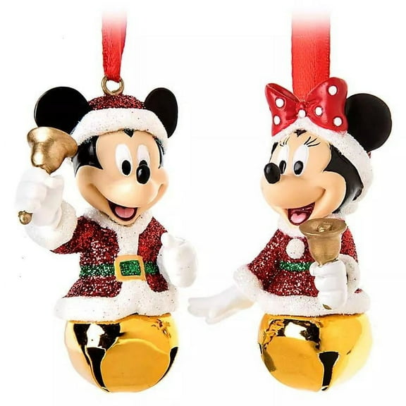 Disney Santa Mickey and Minnie Mouse Bell Ornament Set