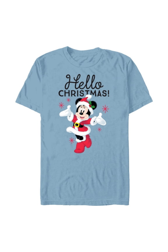 Santa Minnie Mouse Hello Christmas Holiday - Short Sleeve Blended T-Shirt for Adults -Customized-Ocean Blue