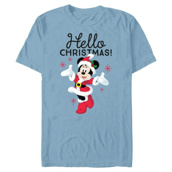 Disney Santa Minnie Mouse Hello Christmas Holiday - Short Sleeve Blended T-Shirt for Adults -Customized-Ocean Blue