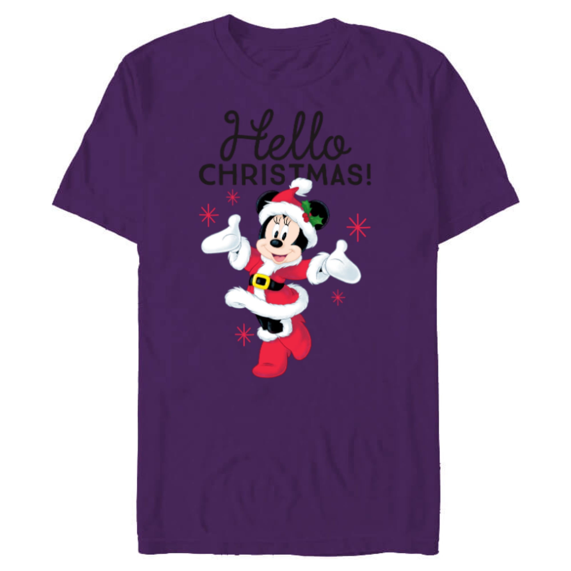Disney Santa Minnie Mouse Hello Christmas Holiday Short Sleeve