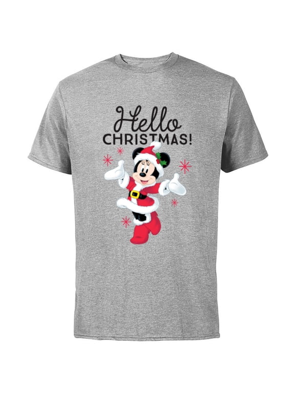 Santa Minnie Mouse Hello Christmas Holiday - Short Sleeve Cotton T-Shirt for Adults -Customized-Athletic Heather