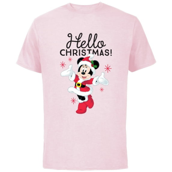 Disney Santa Minnie Mouse Hello Christmas Holiday - Short Sleeve Cotton T-Shirt for Adults -Customized-Soft Pink
